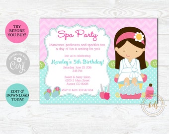 Editable Spa Birthday Party Invitation (Digital)