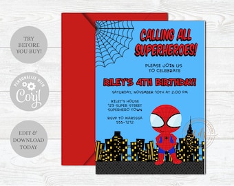 Spiderman Spidey Geburtstagsparty Einladung, Invite, Digital, Printable