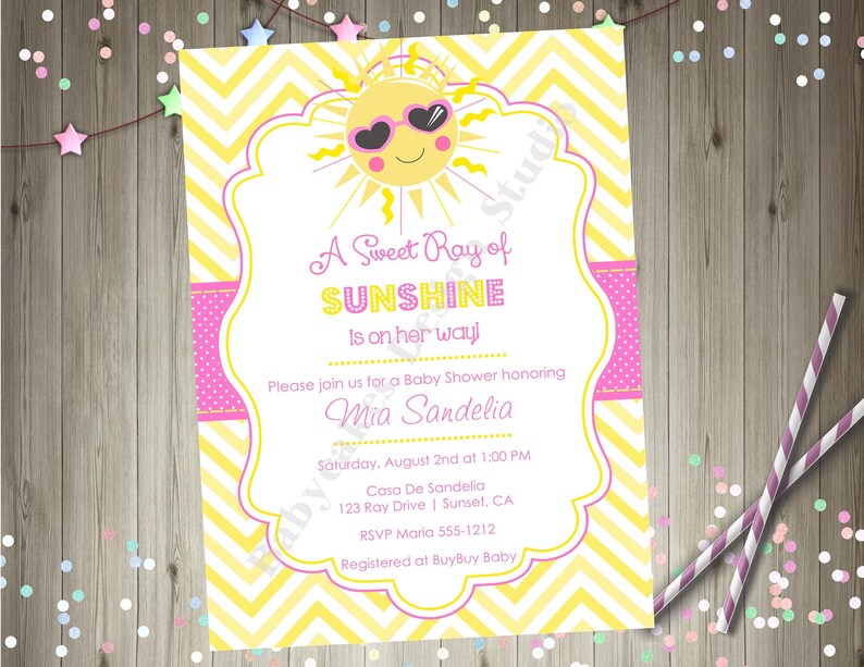 Little Miss Sunshine Baby Shower Invitation Invite Ray Of Sprinkle Pink And Yellow Party Printable