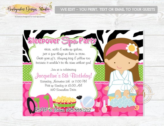 Sleepover Spa Party invitation, invite, digital, printable, CHOOSE YOUR GIRL Il_570xn