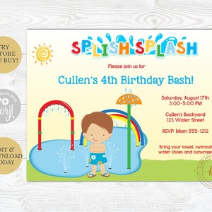 Editable Splash pad birthday party invitation, invite, splash park, printable, digital, CHOOSE YOUR BOY