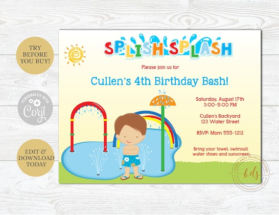 Editable Splash pad birthday party invitation, invite, splash park, printable, digital, CHOOSE YOUR BOY Il_570xn