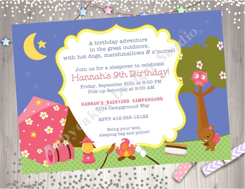 Girl Camping Birthday Invitation Girl Camping Invitations Etsy