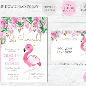 EDITABLE Flamingo Birthday Party Invitation, Invite, Printable, Digital Invitation