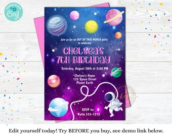 Space Birthday Invitation, Invite, Editable, Digital, Printable, paperless post