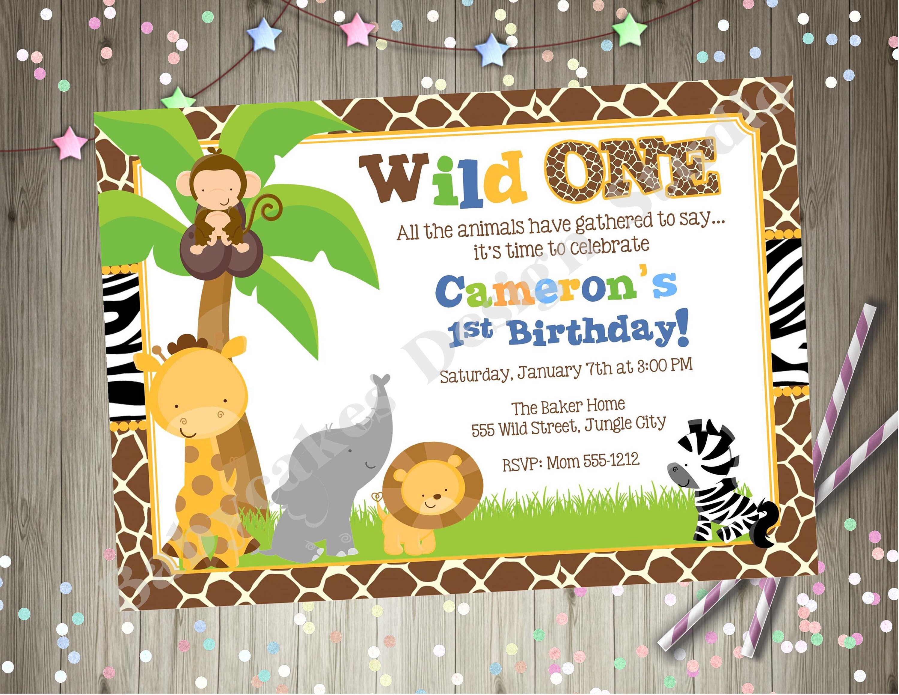 Wild One Safari Animals Birthday Invitation Etsy