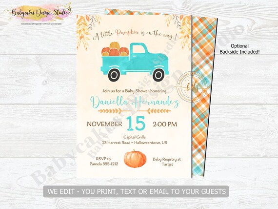 Boy Pumpkin Baby Shower Invitation, Invite, Digital, Printable Il_570xn