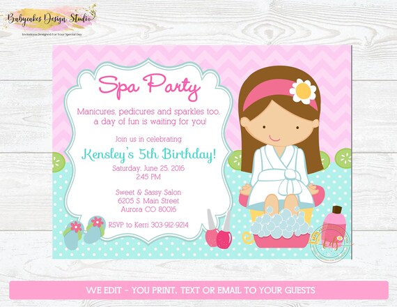 Spa Birthday Invitation, Invite, Digital, Printable, CHOOSE your Spa Girl Il_570xn