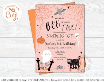 Editable Halloween Little Boo Birthday Invitation, Invite, digital, printable,