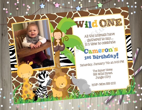 Boy Wild One Birthday Invitation, Invite, Jungle Animals, Safari Animal Birthday Invitation Photo Printable Il_570xn