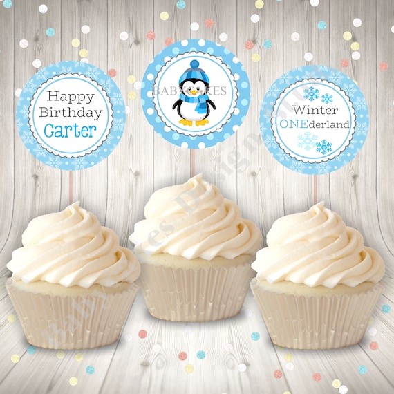Penguin Birthday Party Cupcake Toppers, printable Il_570xn