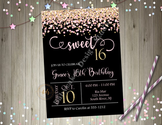 Light Pink and Gold Sweet 16 birthday invitation, invite, Sweet Sixteen Party Il_570xn