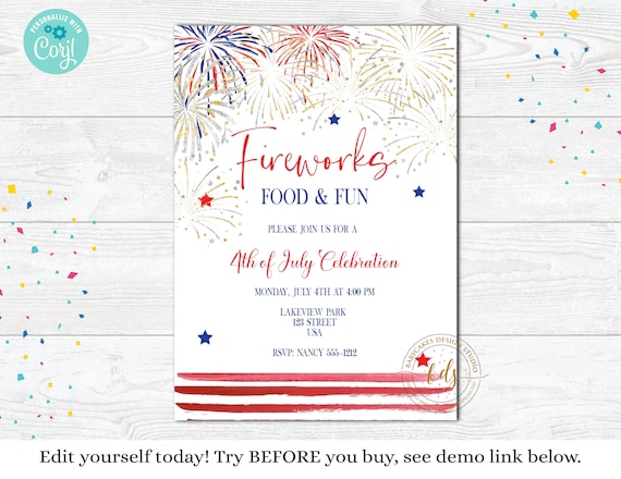 Editable 4th of July Party Invitation, invite, Digital, Printable, download Il_570xn