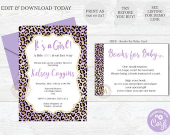 Editable Little Diva Baby Shower Invitation: Leopard & Purple (Digital, Printable)