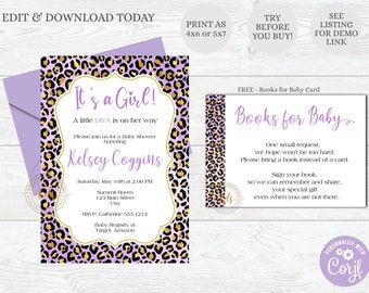 Editable Little Diva Baby Shower Invitation, invite, Baby Sprinkle, Leopard, Purple, Digital, Printable, Instant Download