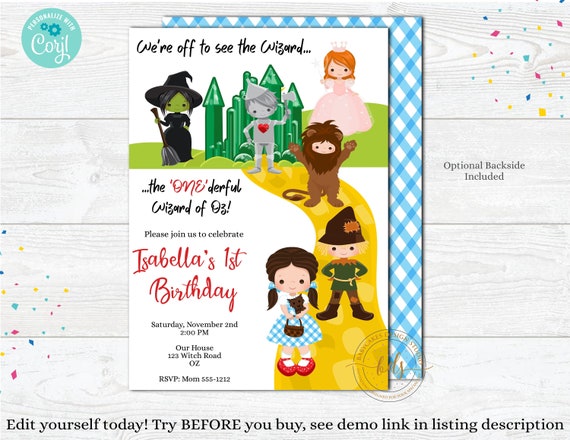 Onederful Wizard of Oz Birthday Invitation, Invite, digital, printable, Editable Il_570xn