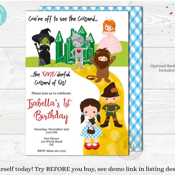 Onederful Wizard of Oz Birthday Invitation, Invite, digital, printable, Editable, paperless post