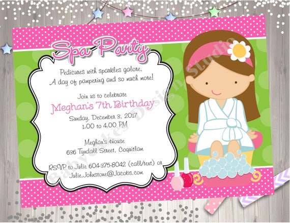 Spa Party Birthday Invitation Invite Spa Day Spa Birthday Party Invitation Party Printable CHOOSE YOUR GIRL Il_570xn