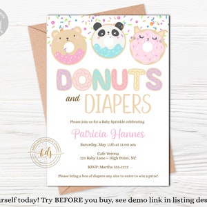 Editable Donuts and Diapers Baby Sprinkle Invitation, Baby Shower, Invite, Printable, Digital, download