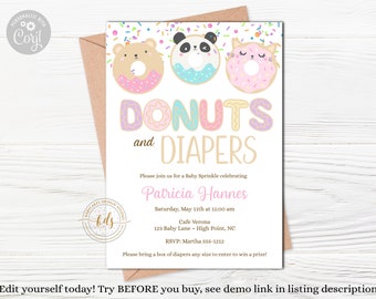 Editable Donuts and Diapers Baby Sprinkle Invitation, Baby Shower, Invite, Printable, Digital, download