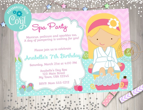 Spa Party Invitation, Invite, Editable, CHOOSE YOUR GIRL Il_570xn