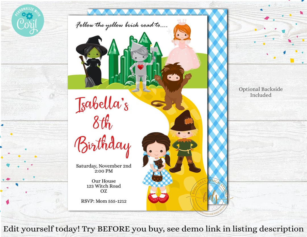 Editable Wizard of Oz Birthday Party Invitation, Invite, Digital ...
