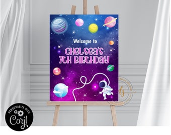 Editable Space Party Welcome Sign, poster sign, Digital, Printable