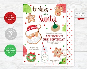 Editable Cookies with Santa Invitation, invite, digital, printable