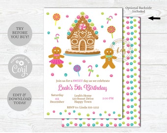 Editable Sweet Gingerbread Cookie Party Invitation, Invite, Digital, Printable