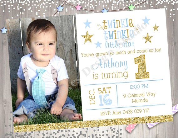 Twinkle Twinkle Little Star 1st Birthday Invitation, Invite, Boy, Photo, Picture Invitation Il_570xn