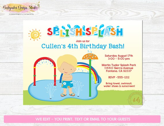 Splash pad birthday party invitation, invite, splash party, printable, digital, CHOOSE YOUR BOY Il_570xn