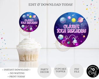 Editable Space Party Cupcake Topper, party printable, digital, download