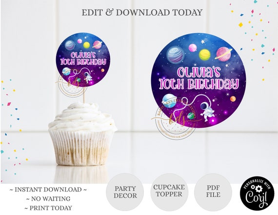Editable Space Party Cupcake Topper, party printable, digital, download Il_570xn