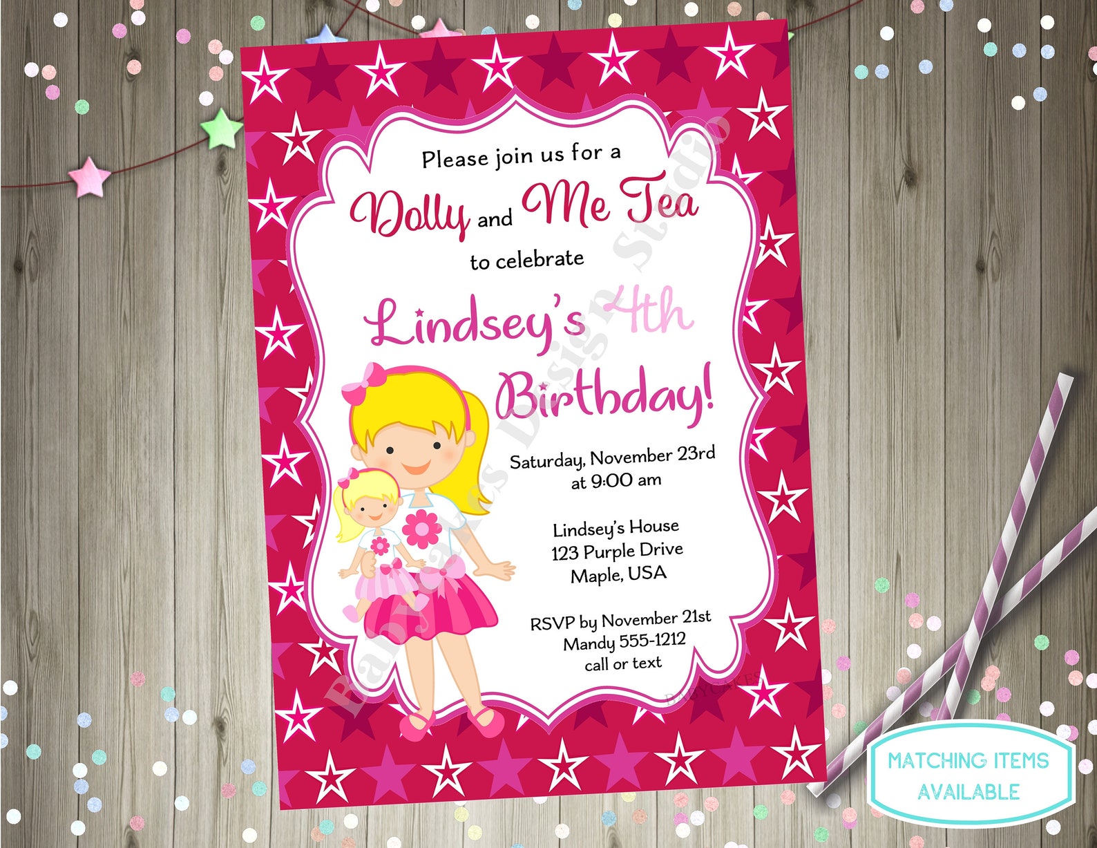 Dolly and Me Birthday Party Invitation american dolly and me Etsy