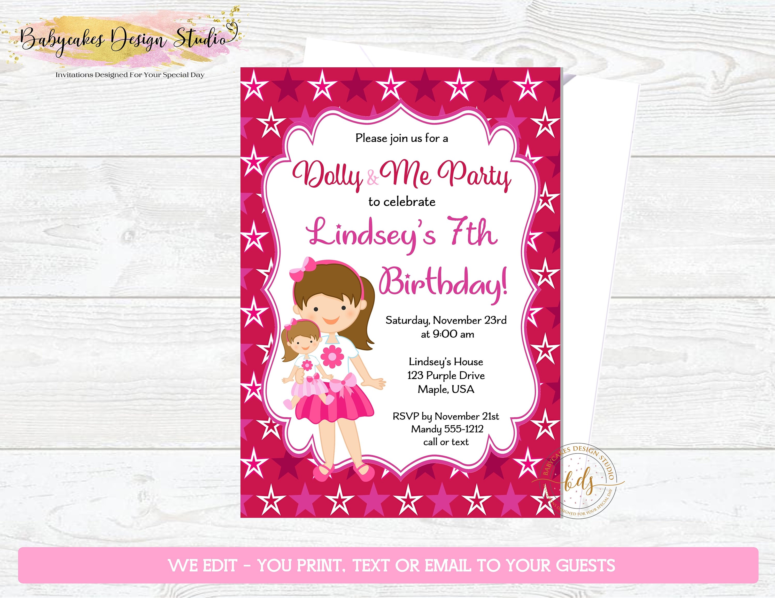 Dolly and Me Birthday Party Invitation american dolly and me | Etsy