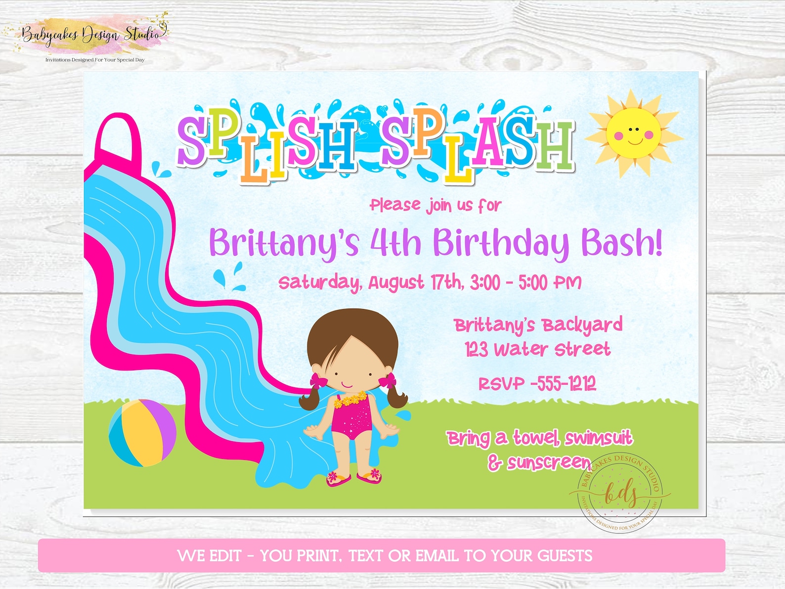 Girls Printable Waterslide Invitations Girls Printable Waterslide Invitations