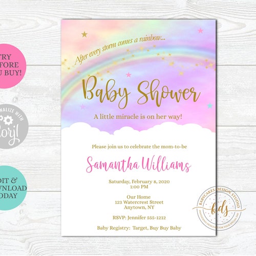 Rainbow Baby Shower Invitation Rainbow Baby Sprinkle Invite Etsy