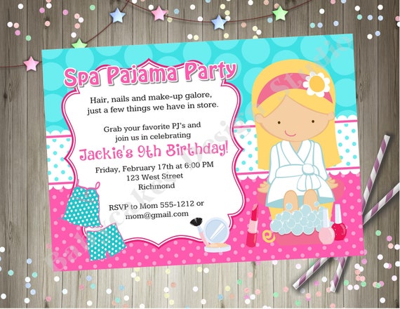 spa pajama birthday party invitation invite spajama party spa etsy