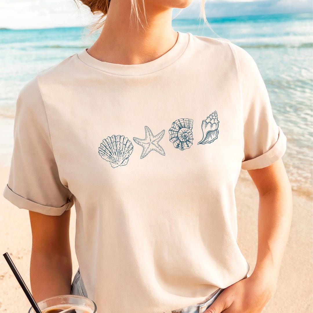 Shell Style Shirt Seashell Shirt, Sea Shells 90s Vintage Style Tshirt, Summer Ocean ...