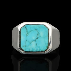 Men&#39;s Turquoise Signet Ring: Solid Sterling Silver, Vintage Style
