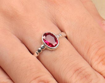 Dainty Ruby Ring: Handmade 925 Sterling Silver Gemstone Band