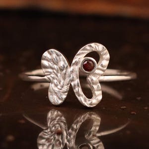 Dainty Butterfly Garnet Ring: 925 Sterling Silver Gemstone
