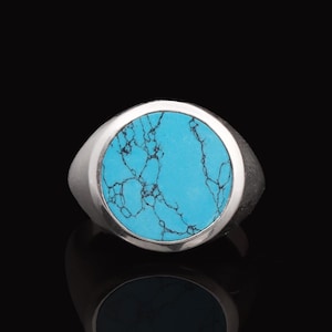 Turquoise Signet Ring, 925 Sterling Silver, Natural Gemstone