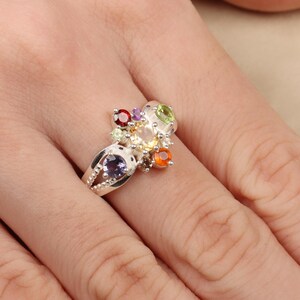Multi Stone Statement Ring, Amethyst Citrine Garnet Peridot Ring, Multi Gemstone Ring, 925 Sterling Silver, Engagement Ring For Girls
