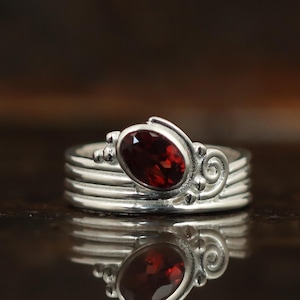 Handmade Red Garnet Ring, 925 Sterling Silver Statement Jewelry