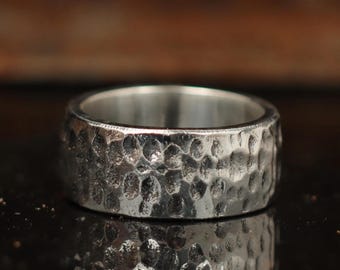Hammered Sterling Silver Band Ring: Chunky Bohemian Thumb Ring