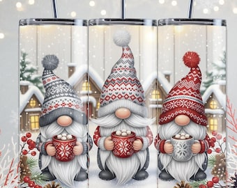 Weihnachtswichtel Hot Cocoa Tumbler Wrap PNG | Nordische Winter Wichtel Design | Verschneite Feiertags-Tasse | 20 Unzen Sublimations digitaler Download | Weihnachtskunst