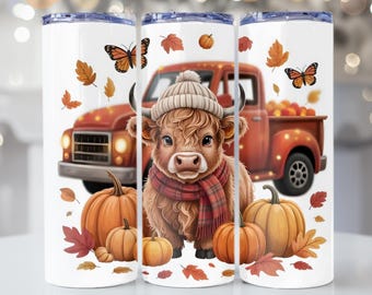 Highland Kuh Herbst PNG Bundle, Kürbis LKW Sublimation Aquarell Design, Retro Bauernhaus Herbst Clipart, digitaler Download