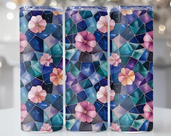 Aquarell Mosaik Blumen Tumbler Wrap, 20 Unzen Skinny Tumbler (Digitaler Download)