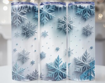 Winter Schneeflocke Tumbler Wrap, eisblaues Ombre Design (PNG Digital Download)